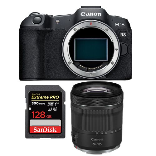 Canon EOS R8 Mirrorless Camera + RF 24-105mm f/4-7.1 IS STM Lens + SanDisk 128GB Extreme Pro SDXC UHS-II U3 Card