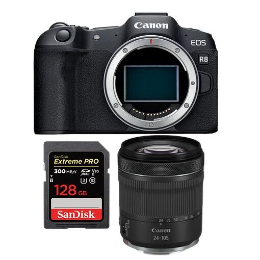 Canon EOS R8 Mirrorless Camera + RF 24-105mm f/4-7.1 IS STM Lens + SanDisk 128GB Extreme Pro SDXC UHS-II U3 Card
