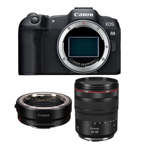 Canon EOS R8 Mirrorless Camera + EF-EOS R Mount Adapter + RF 24-105mm f/4L IS USM Lens