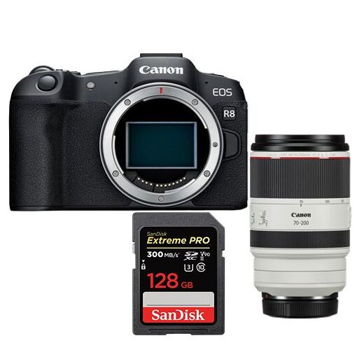 Appareil photo Canon sans miroir EOS R8 + objectif RF 70-200mm f/2,8 L IS USM + carte SanDisk 128 Go Extreme Pro SDXC UHS-II