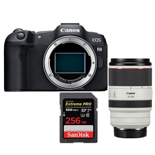 Canon EOS R8 Mirrorless Camera + RF 70-200mm f/2.8 L IS USM Lens + SanDisk 256GB Extreme Pro SDXC UHS-II U3 V90 300MB/s Card