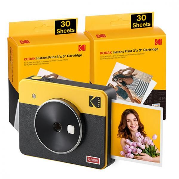 Kodak Mini Shot 3 Retro Instant Camera, 76.2x76.2mm CMOS, Yellow