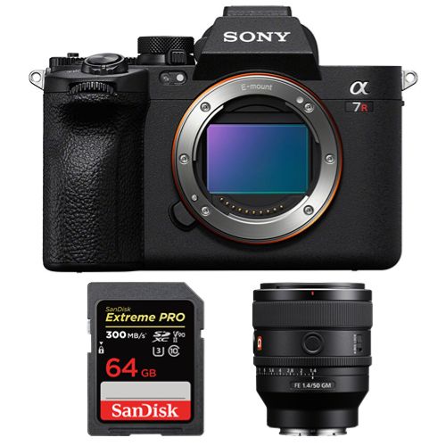 Sony A7R V Mirrorless Camera + FE 50mm f/1.4 GM Lens + SanDisk 64GB Extreme Pro SDXC UHS-II U3 V90 Card