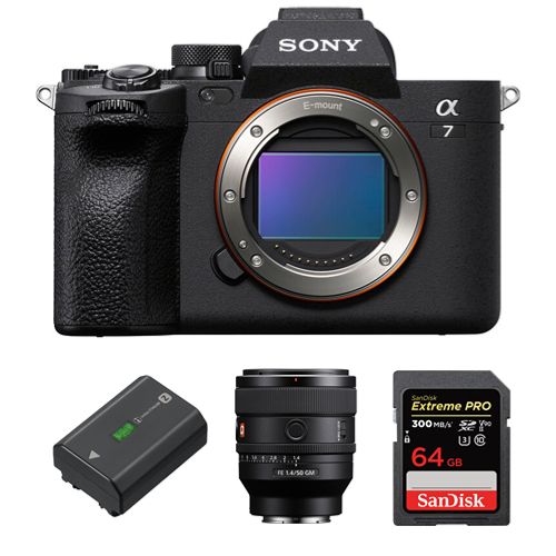 Sony Alpha A7 IV Camera + FE 50mm f/1.4 GM Lens + NP-FZ100 Battery + SanDisk 64GB Extreme Pro SDXC UHS-II U3 V90