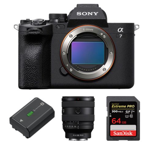Sony Alpha A7 Mark IV Camera + FE 20-70mm F4 G Lens + NP-FZ100 Battery + SanDisk 64GB Extreme Pro SDXC UHS-II U3 V90