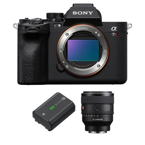 Sony A7R V Mirrorless Camera + FE 50mm f/1.4 GM Lens + NP-FZ100 Battery