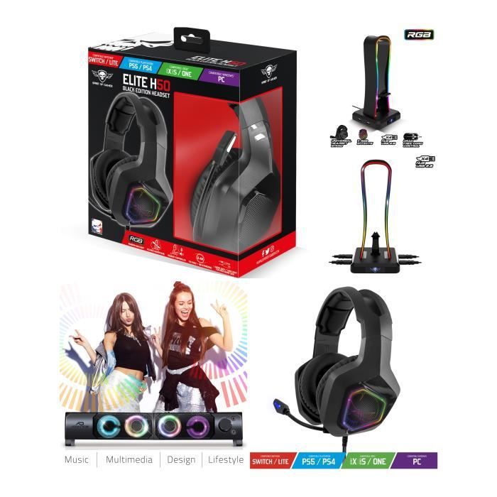 Spirit of Gamer Elite-H50 Gaming Headset with 4 USB Ports + RGB Headset + SoundPhonic USB Speakers