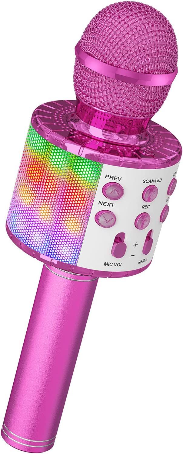 SUNHYTRADING Wireless Karaoke Microphone for Kids with LED Dance Lights, Bluetooth Speaker for Children Girls Boys Party Sing Gift Christmas Birthday - AP05-Purple