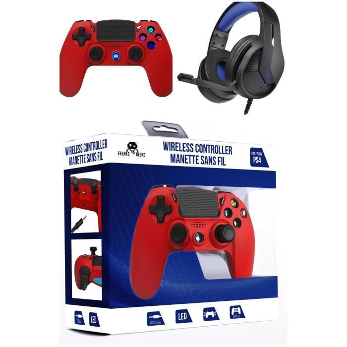 Controlador Bluetooth Freaks and Geeks para PS4, Rojo + Auricular de Juego PRO-1661