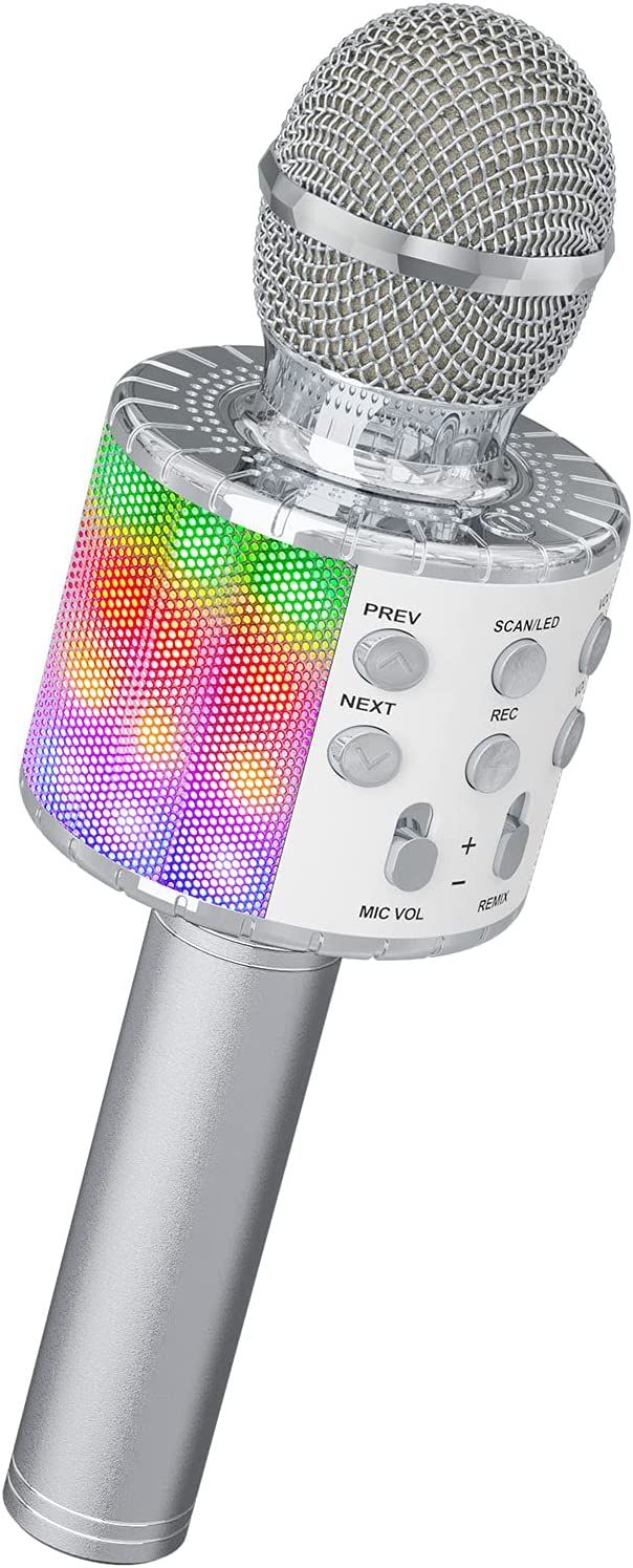 RICHT Wireless Karaoke Microphone for Kids with LED Dance Lights, Bluetooth Speaker and Recorder
