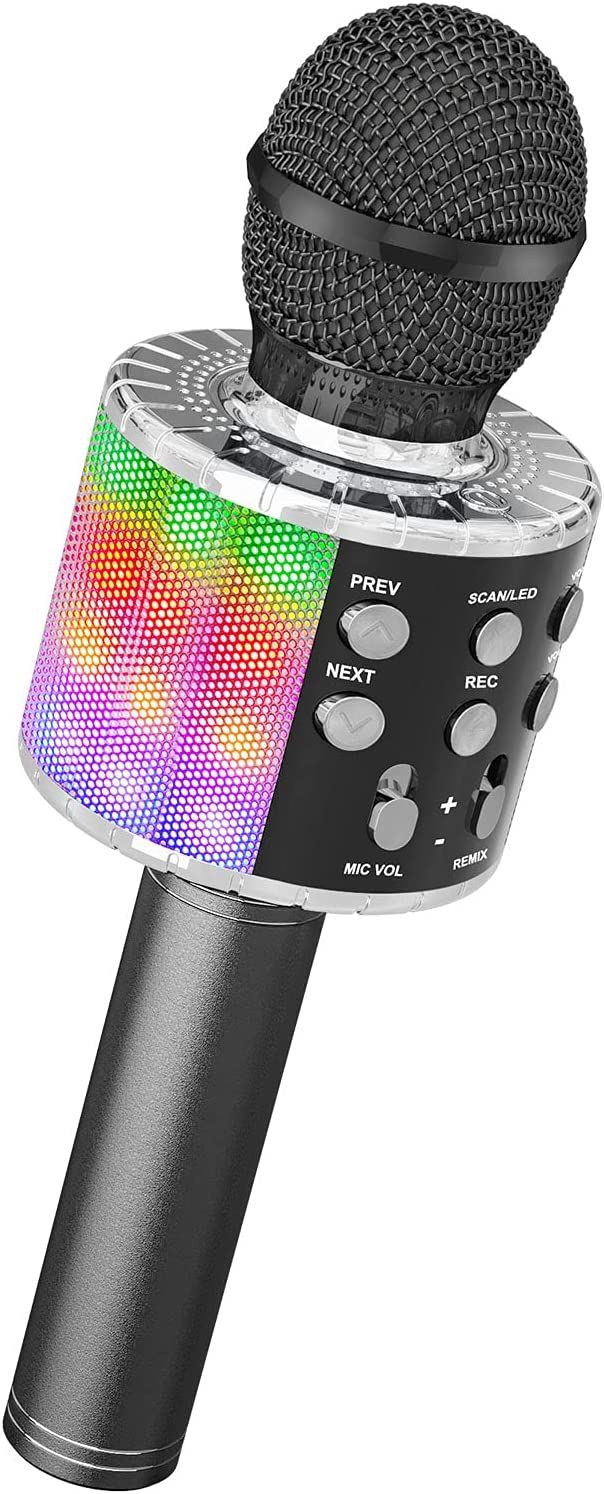RICHT Wireless Karaoke Microphone for Kids with LED Dance Lights, Bluetooth Speaker and Recorder