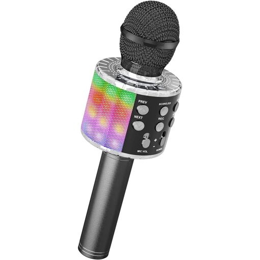 Microphone de karaoké sans fil RICHT pour enfants avec lumières LED de danse, haut-parleur Bluetooth et enregistreur
