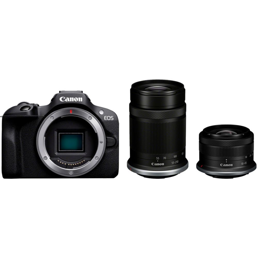 Appareil photo hybride Canon EOS R100 + objectifs RF-S 18-45mm et 55-210mm