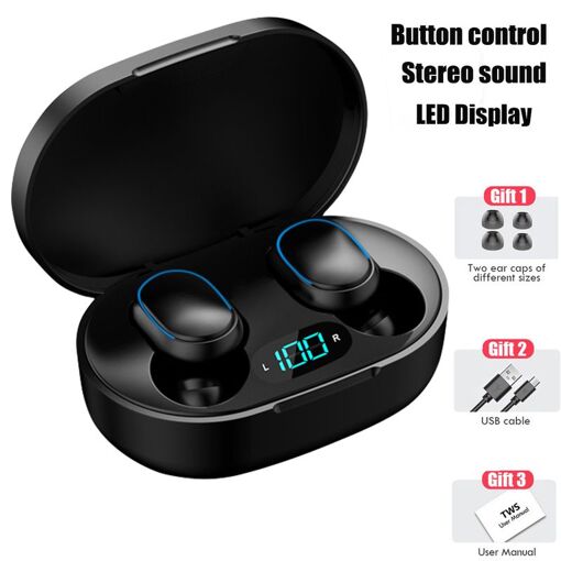 Nokksackk E7S Bluetooth Wireless Earbuds with LED Display Mic for iPhone Xiaomi TWS - Black