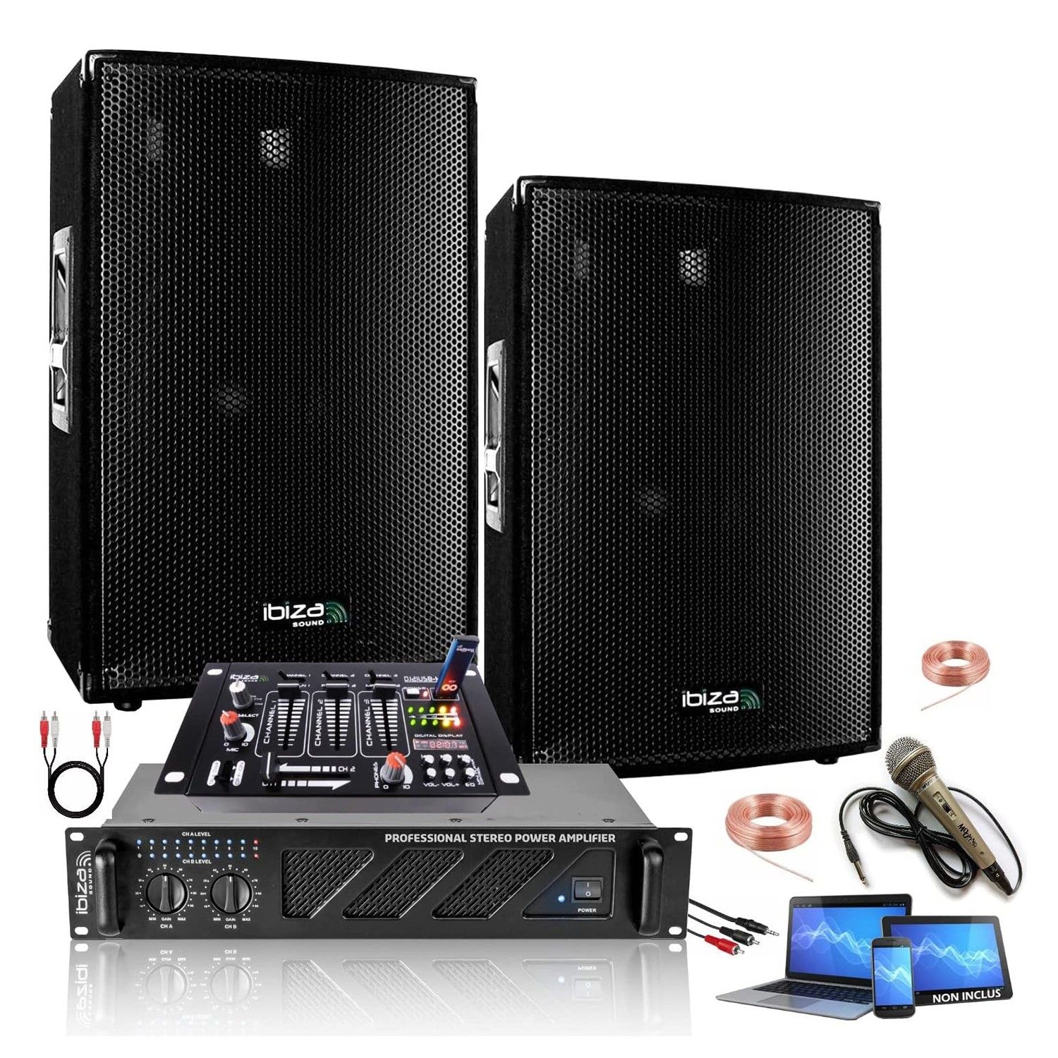 Paquete Ibiza Sound Luz - Sistema de sonido total de 2160W