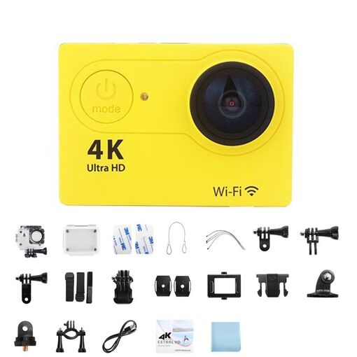 Cámara de acción 4K Ultra HD Nokksackk - Pantalla de 2.0 pulgadas, 170° A prueba de agua con WiFi para grabar deportes, Amarillo