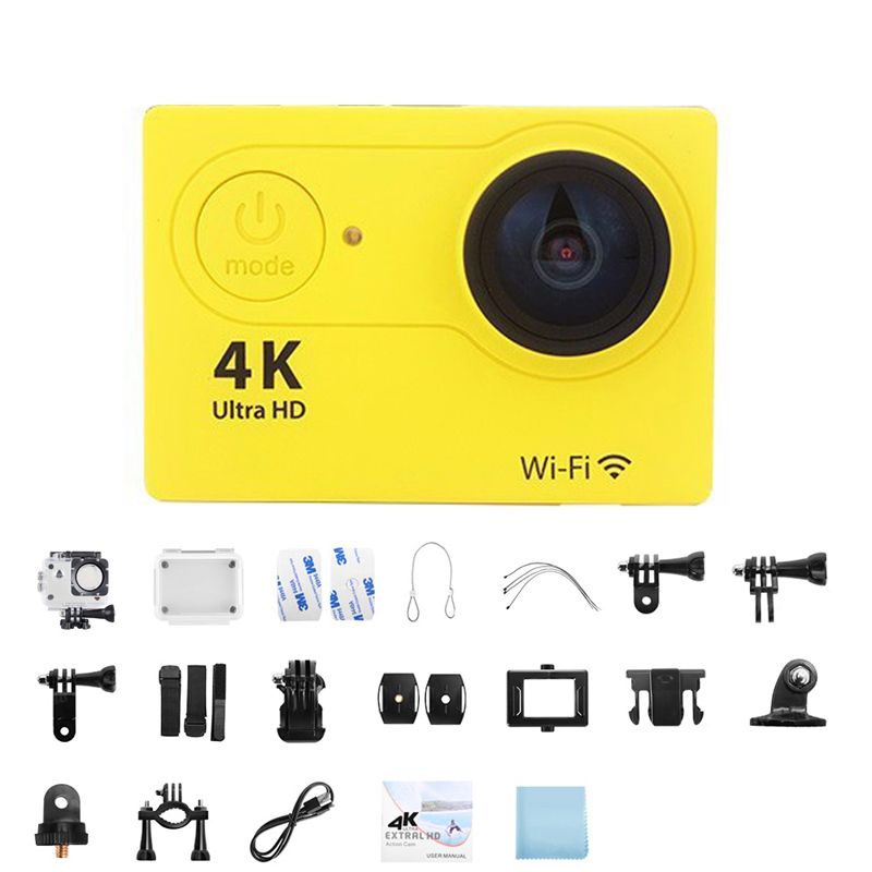 Nokksackk 4K Action Camera - 2.0" 170° Waterproof WiFi Video Camera for Sports, Yellow