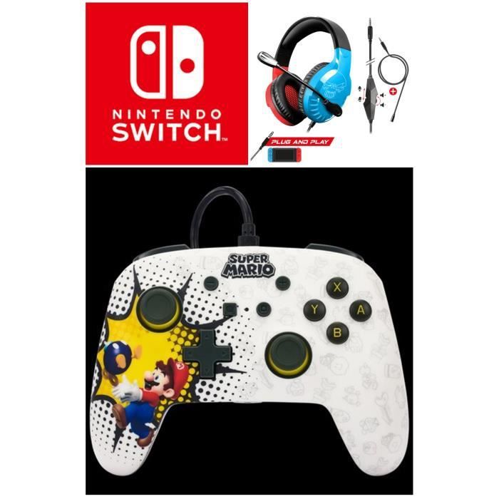 Switch Wired Controller Mario Bob-omb Blast Official Nintendo with Detachable USB Cable + Switch Red & Blue Headset