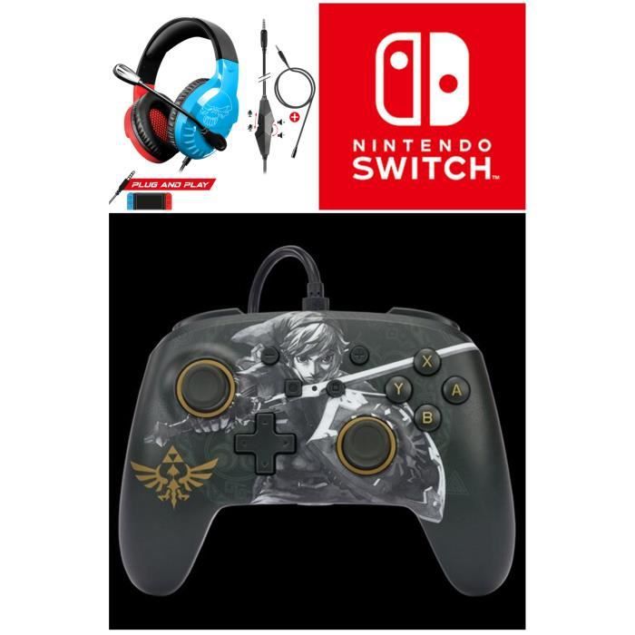 Controlador cableado Nintendo Switch Zelda - Link Listo para la Batalla, Cable USB Desmontable, Auriculares Rojo y Azul