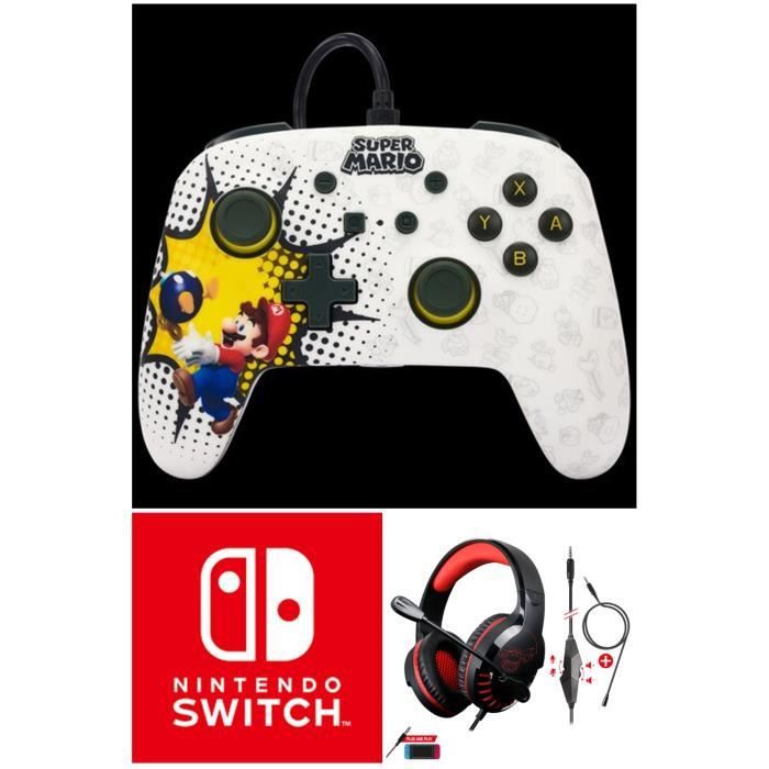 SWITCH Mario Bob-omb Blast Wired Controller + SWITCH Red Black Headset by POWER A