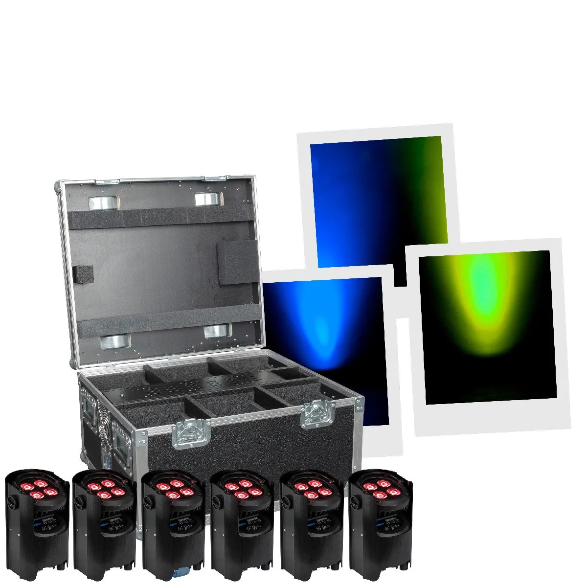 Showtec EventSpot 1600 Q4 Set - Set of 6 Black EventSpots - LED RGBW Case with Built-in Charger