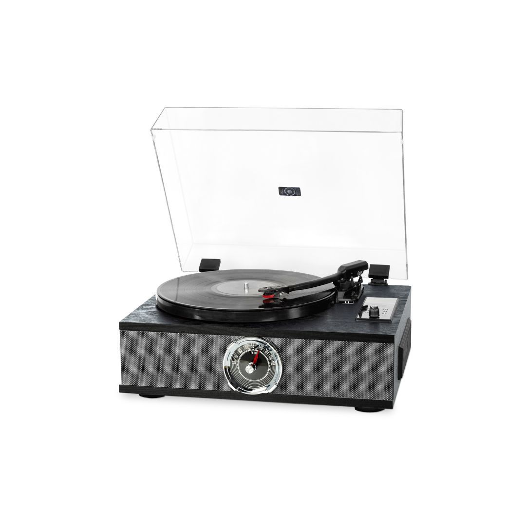 Halterrego Manhattan All-in-One Vinyl Player with Built-in 2 HP Speakers, Black