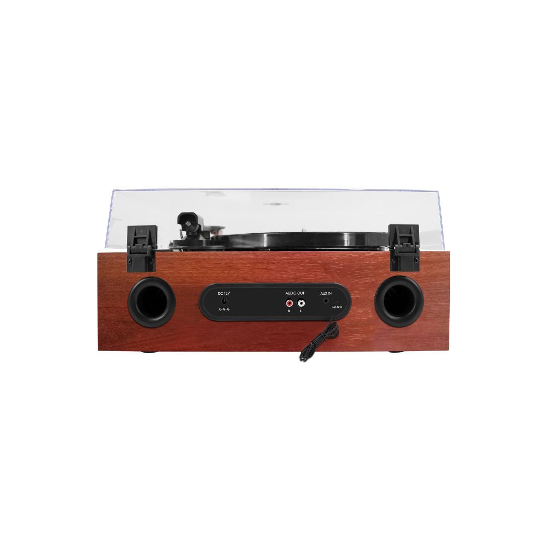 Halterego All-in-One Vinyl Player with Built-in 2 HP, Lid, 2*8W RMS, 3 Speeds, CD Player, BT IN, FM Radio, Aux IN, RCA Out, Tan Color