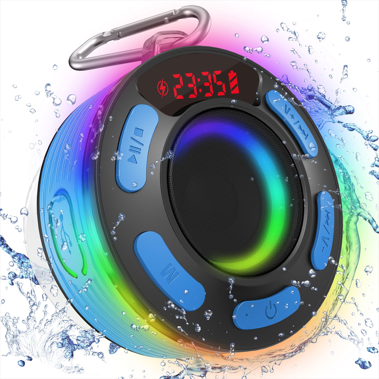 Haut-parleur de douche Bluetooth portable Greatmall, haut-parleur Bluetooth miniature étanche IPX7 avec ventouse et crochet puissants, radios stéréo Bluetooth 360°, microphone intégré, 10 heures d'autonomie