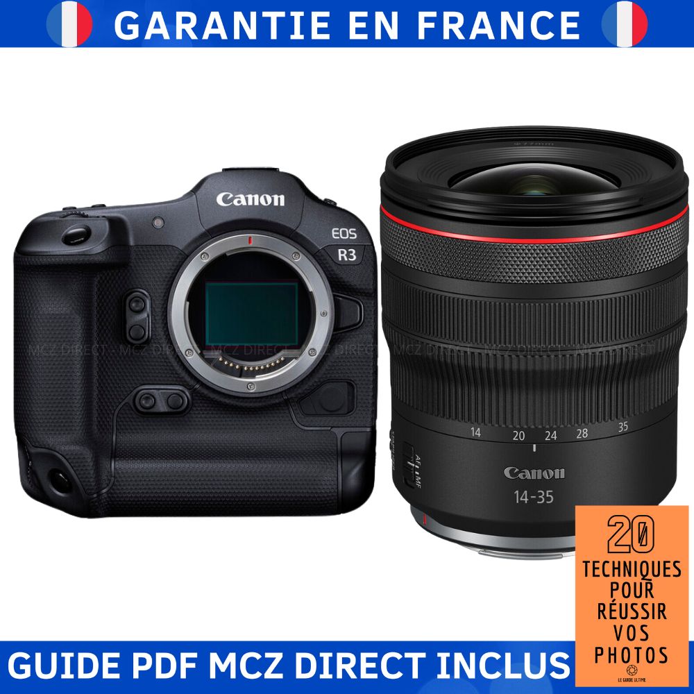 Canon EOS R3 + objectif RF 14-35 mm f/4 L IS USM + guide PDF MCZ DIRECT '20 techniques pour réussir en photographie