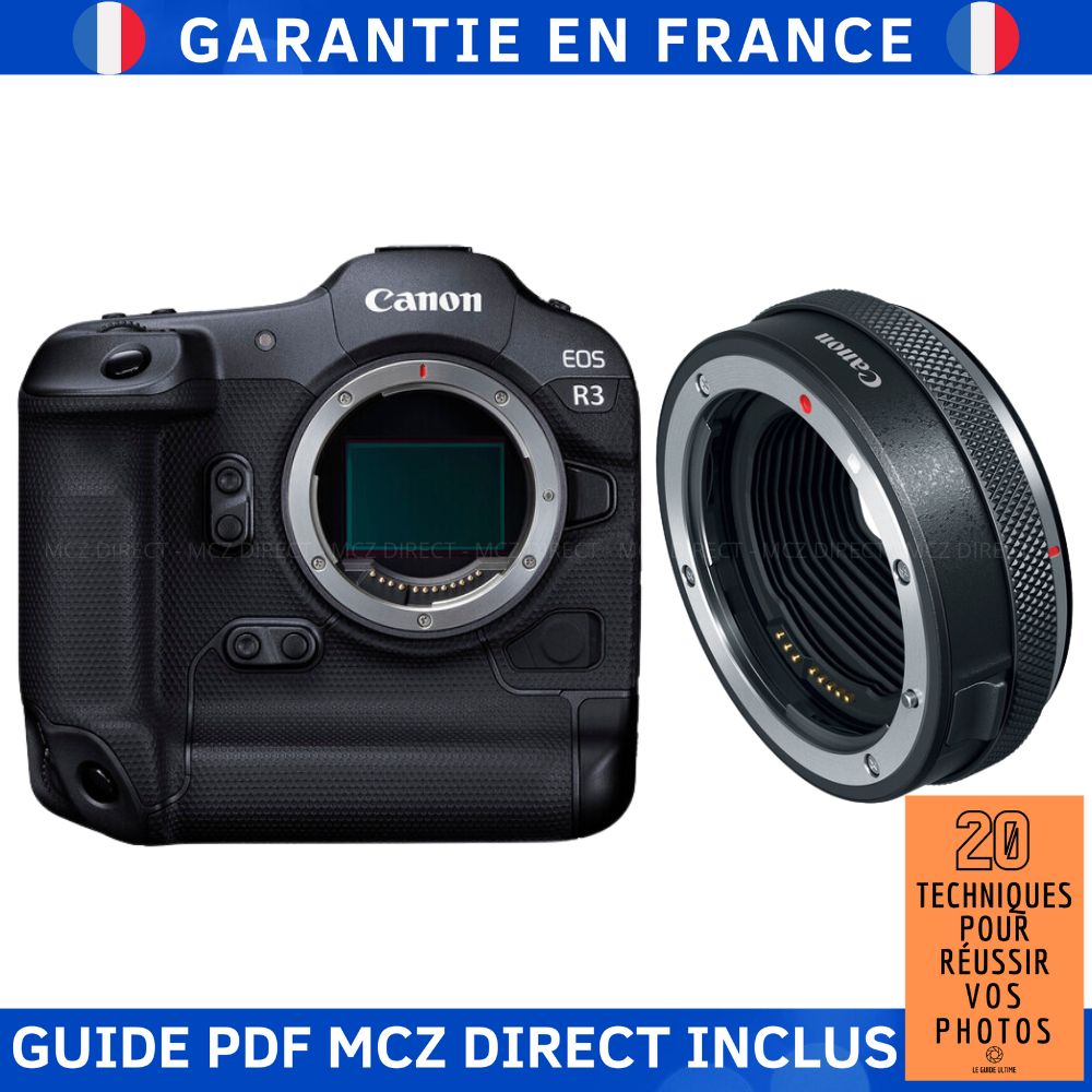 Canon EOS R3 + Canon EF-EOS R Edition Premium + Guide PDF MCZ DIRECT '20 Techniques pour Réussir vos Photos