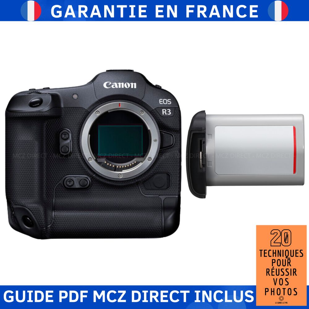 Canon EOS R3 Boîtier + 1 Canon LP-E19 + Guide PDF MCZ DIRECT '20 Techniques pour Réussir Vos Photos