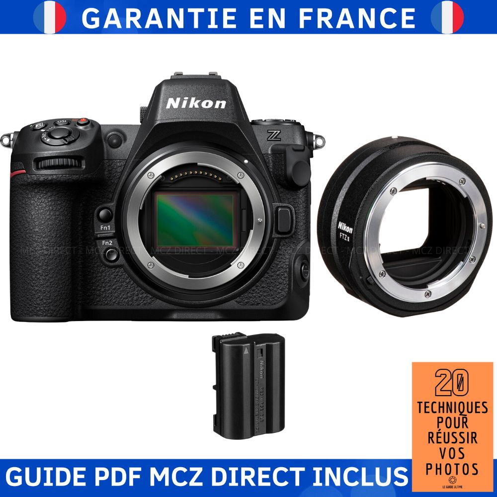 Kit Nikon Z8 avec adaptateur FTZ II, batterie EN-EL15c et guide PDF MCZ : 20 techniques pour réussir vos photos