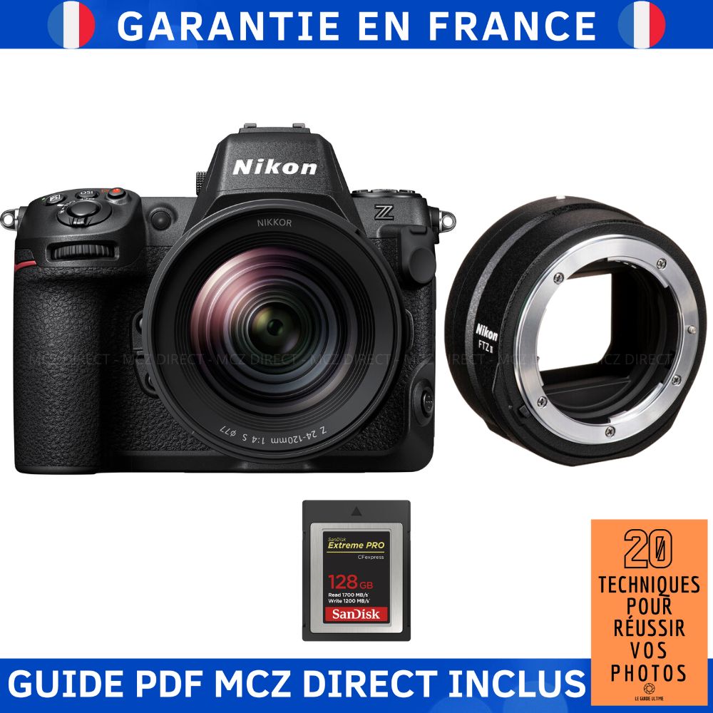 Nikon Z8 Camera Kit with Z 24-120mm Lens, SanDisk 128GB CFexpress Card & Guide PDF
