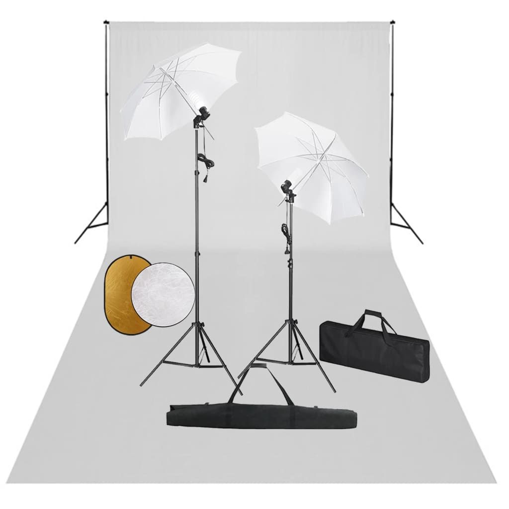 VIDAXL Studio Photo Kit with Lights, Backdrop and Reflectors