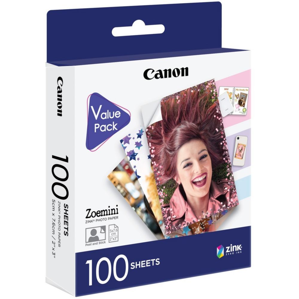 Papier photo instantané Canon, 100 feuilles Zink pour Zoemini et Zoemini 2