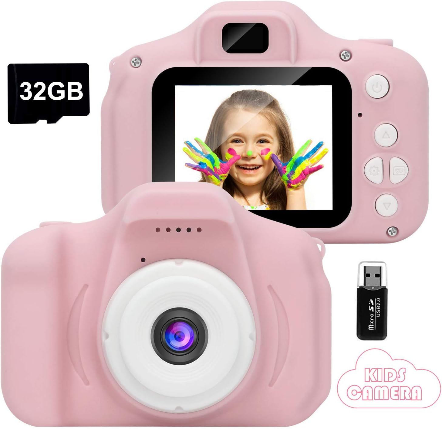 Greatmall Kids' Digital Camera, Mini Rechargeable Shockproof Camcorder for Girls Boys 3-10 Years Old, HD 1080P Video for Outdoor Play (32G Card Included)