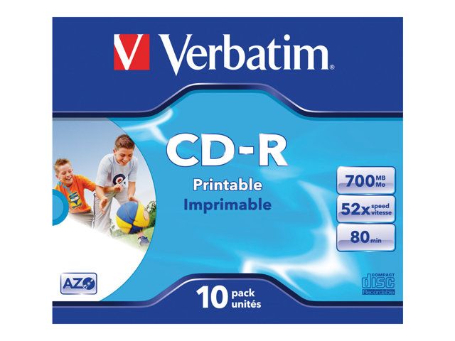 Verbatim 10x CD-R 700MB (80 min) 52x Printable by Inkjet, Large Print Surface - CD Case