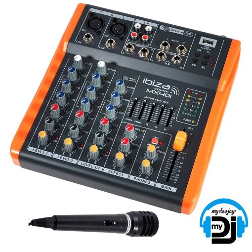 My Deejay Ibiza Sound MX401 + MDJ01 4-Channel Compact USB Mixing Table