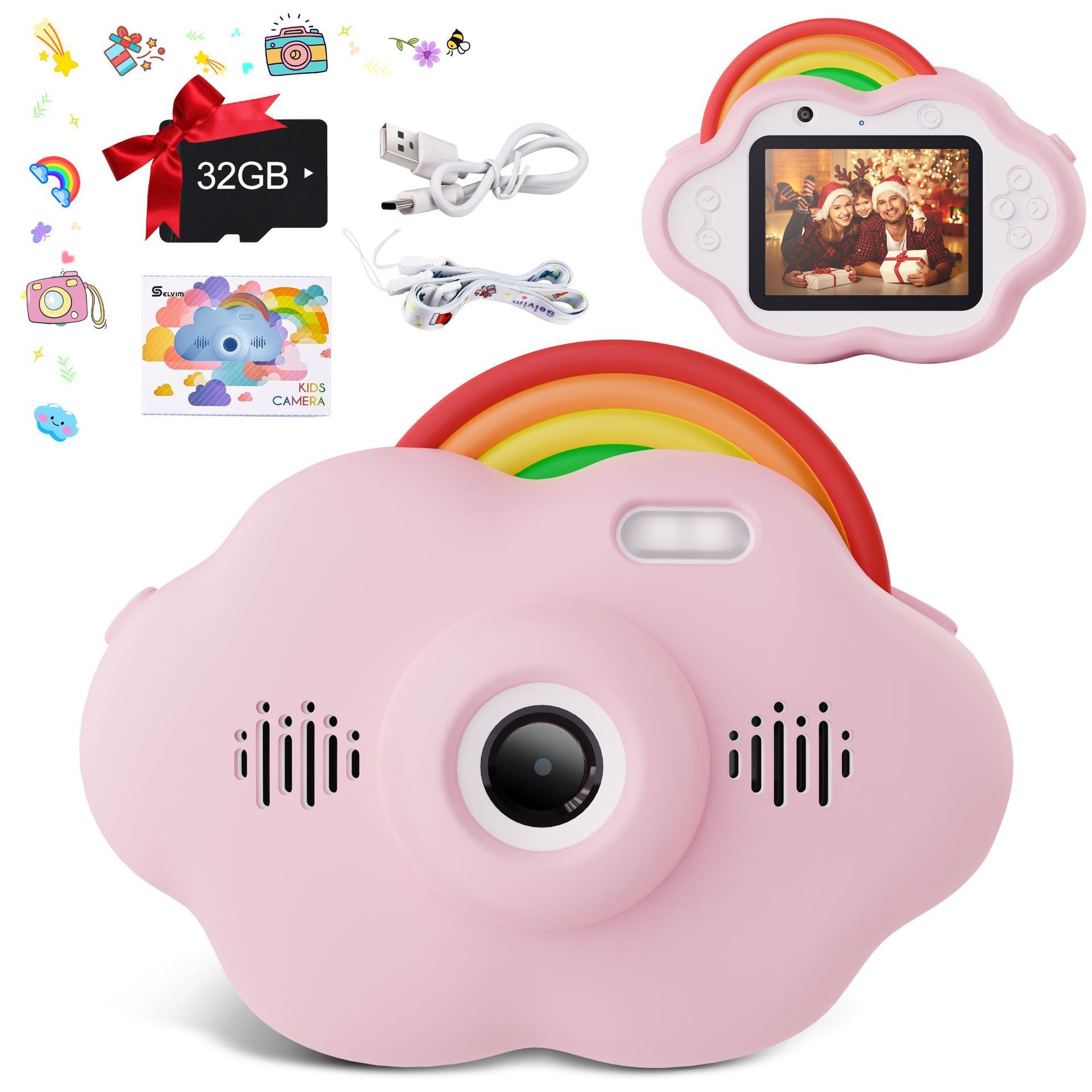 Greatmall Kids Camera, 2.4-inch Digital Camera for Children, 40MP/1080P with 32GB SD Card, USB, Stickers, Gift for 3-12 Year Olds