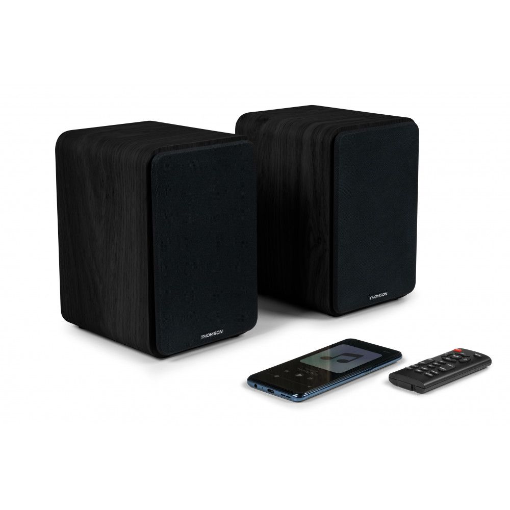 Enceintes de bibliothèque stéréo Thomson - 100 W de puissance sonore musicale avec télécommande - Noir