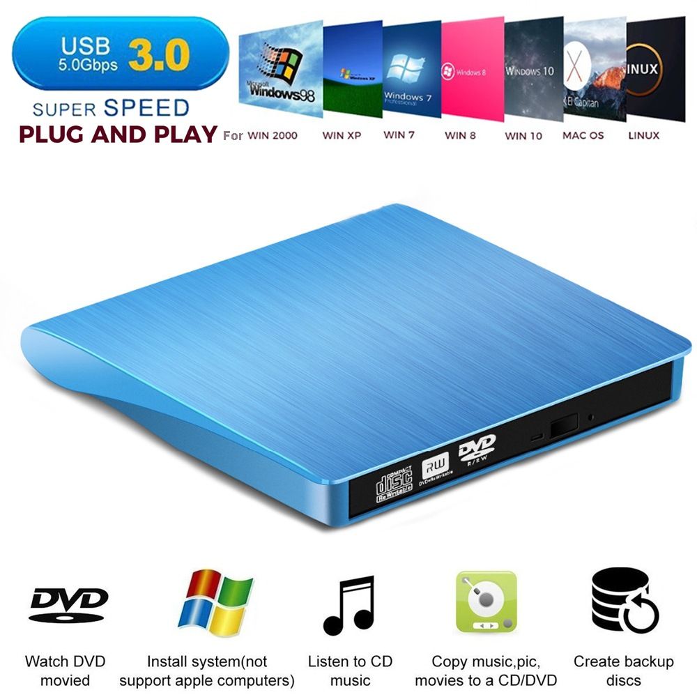 Lector de CD/DVD externo USB 3.0, Azul