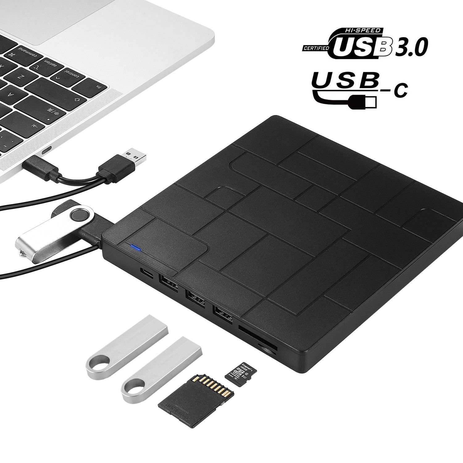 External USB 3.0 + Type-C CD/DVD Player, Black