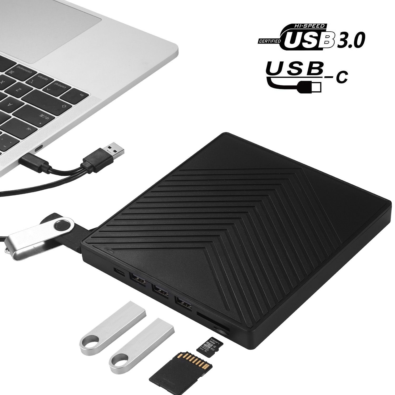 Reproductor de CD/DVD externo Greatmall USB 3.0/Tipo C, Negro