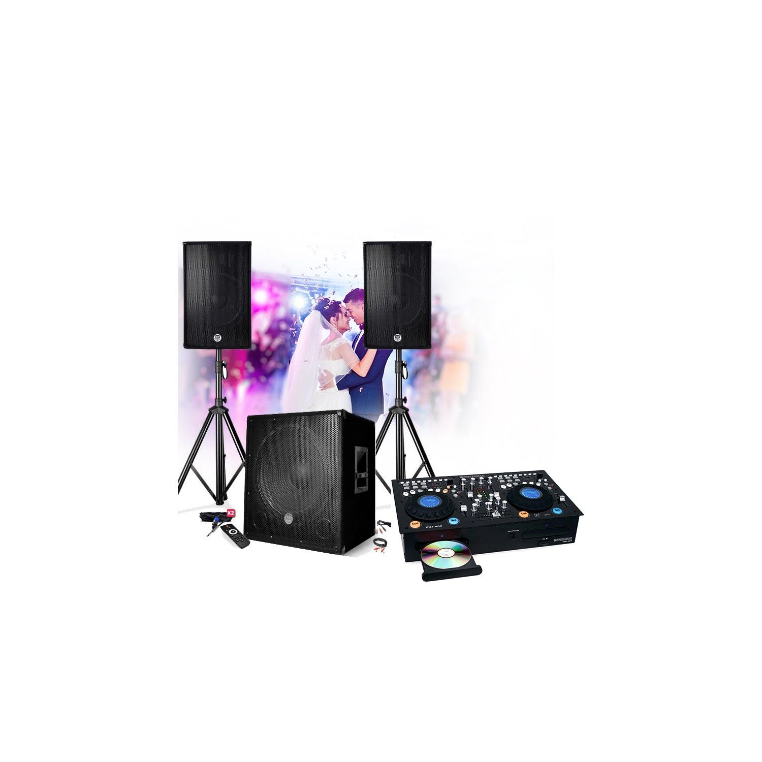 Pack Sonorisation BM SONIC 1512 Enceintes + Sub 38cm + Accessoires DJ