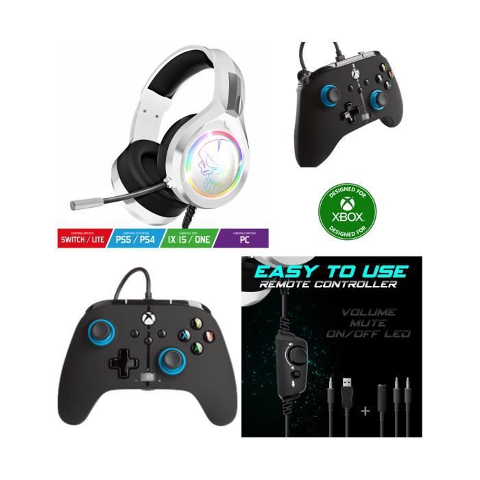 Controlador Xbox oficial POWER A para S/X/PC + Auriculares para juegos PRO H8 Blanco SPIRIT OF GAMER
