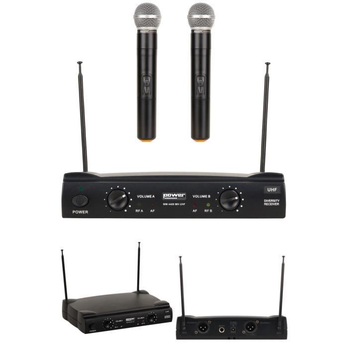 Microphone sans fil double Power - WM 4400 MH UHF GR8 - 2 canaux - 640-647,3 MHz UHF - Noir