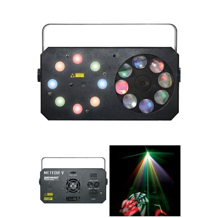 Kit de iluminación Power Meteor V 3 en 1 - Efectos láser multipunto rojo y verde, gobos y lavado