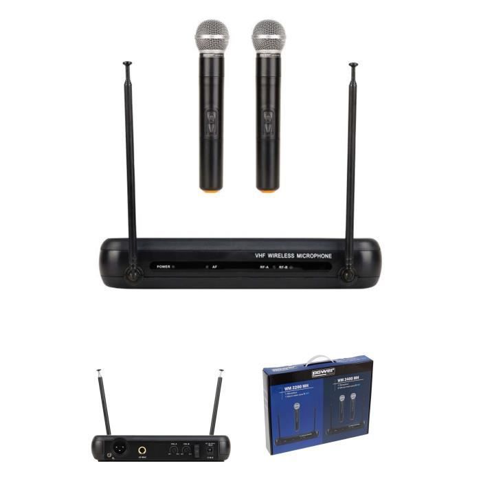 Microphone sans fil mains doubles Power - 2 canaux, Fréquence : 175,5 à 186,5 MHz