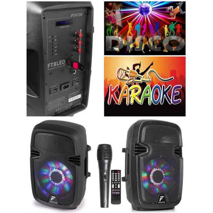 Altavoz portátil Fenton - Karaoke de fiesta de 8" - 300W Bluetooth - Micrófono HQ con LED RGB