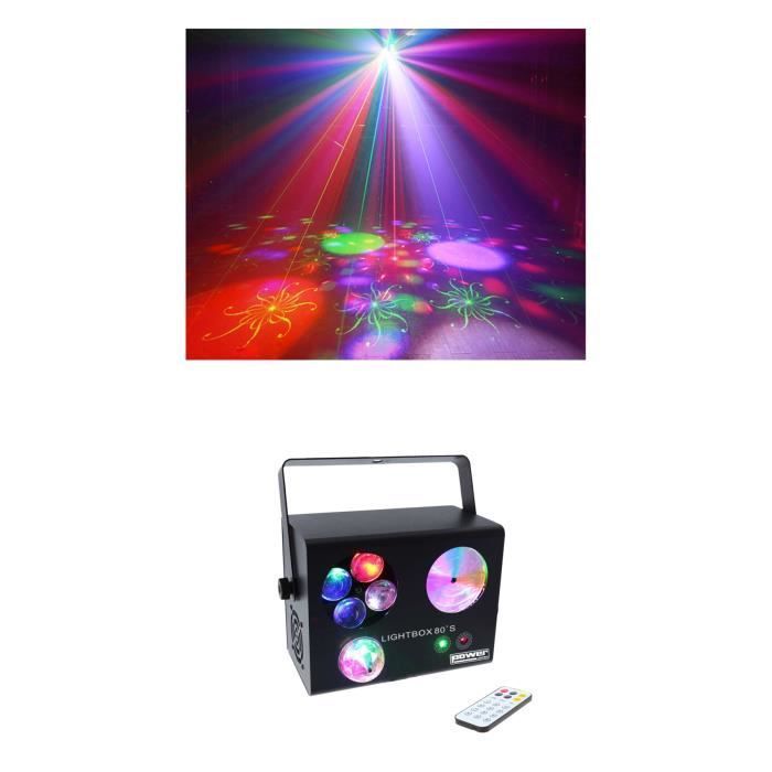 Ensemble de lumière multi-effets POWER des années 80 - Boîte lumineuse rotative 340° RGB 9W avec 16 motifs